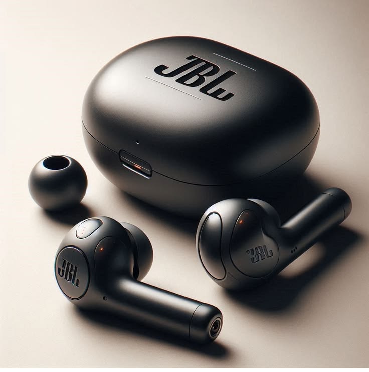 Black JBL wireless earbuds and charging case